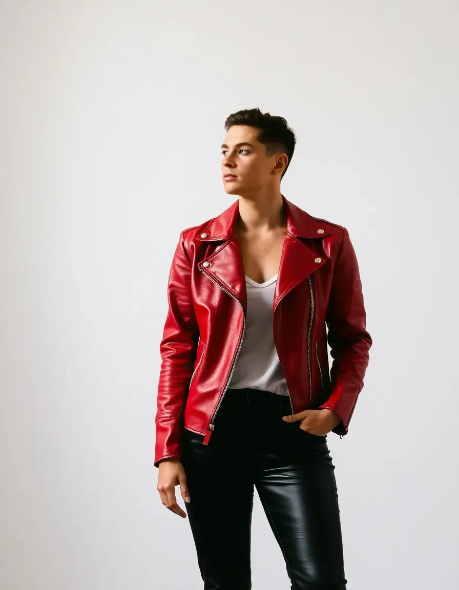 Veste en simili cuir rouge vif, coupe cintrée moderne