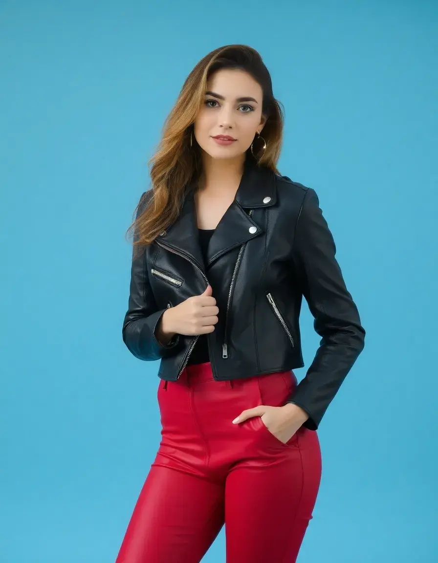 Veste en cuir courte pour femme, style contemporain noir
