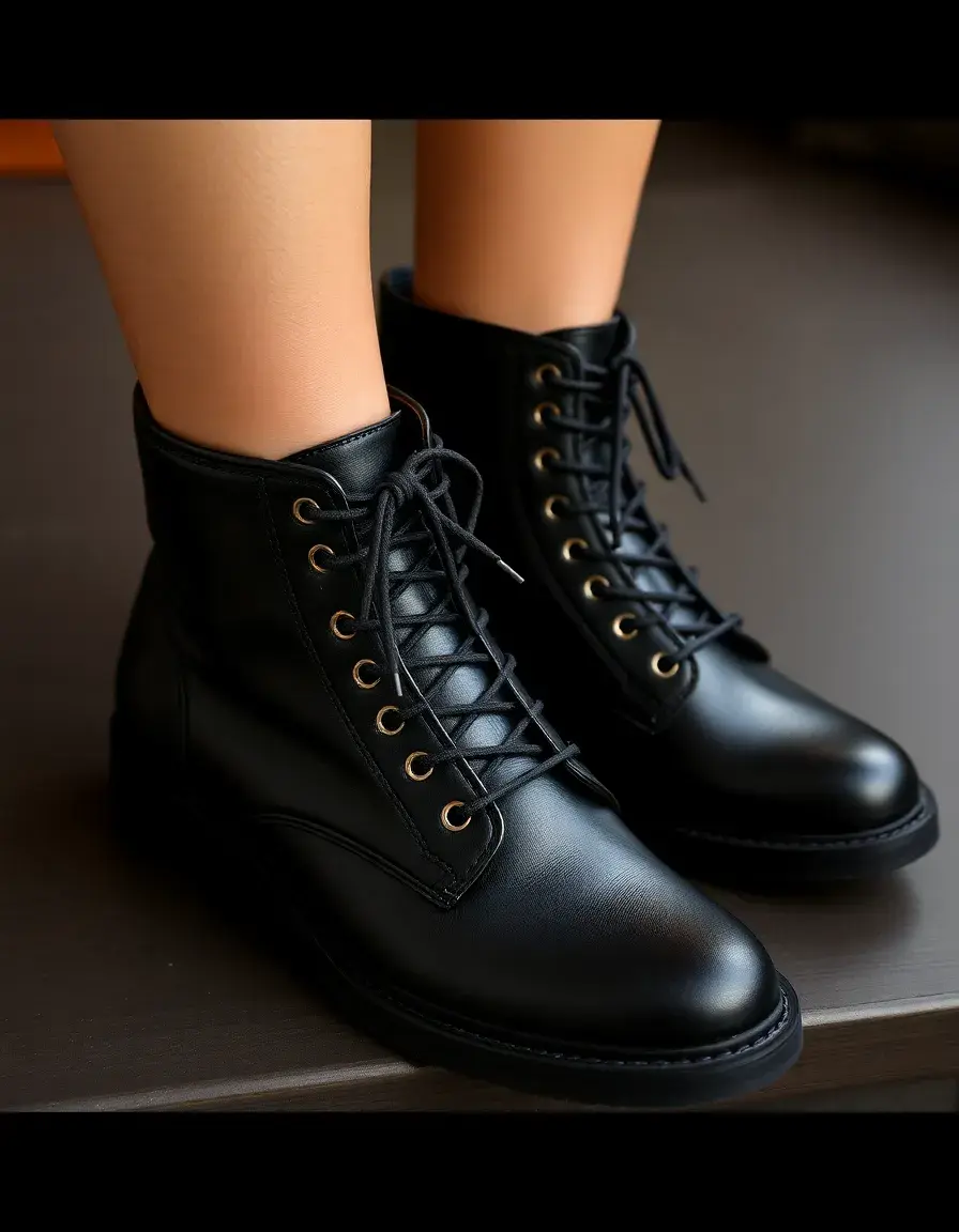 Bottines à lacets femme cuir noir style vintage