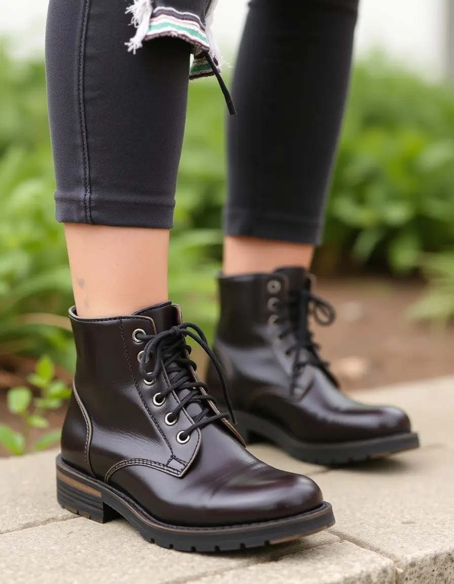 Bottines style combat femme cuir noir semelle épaisse