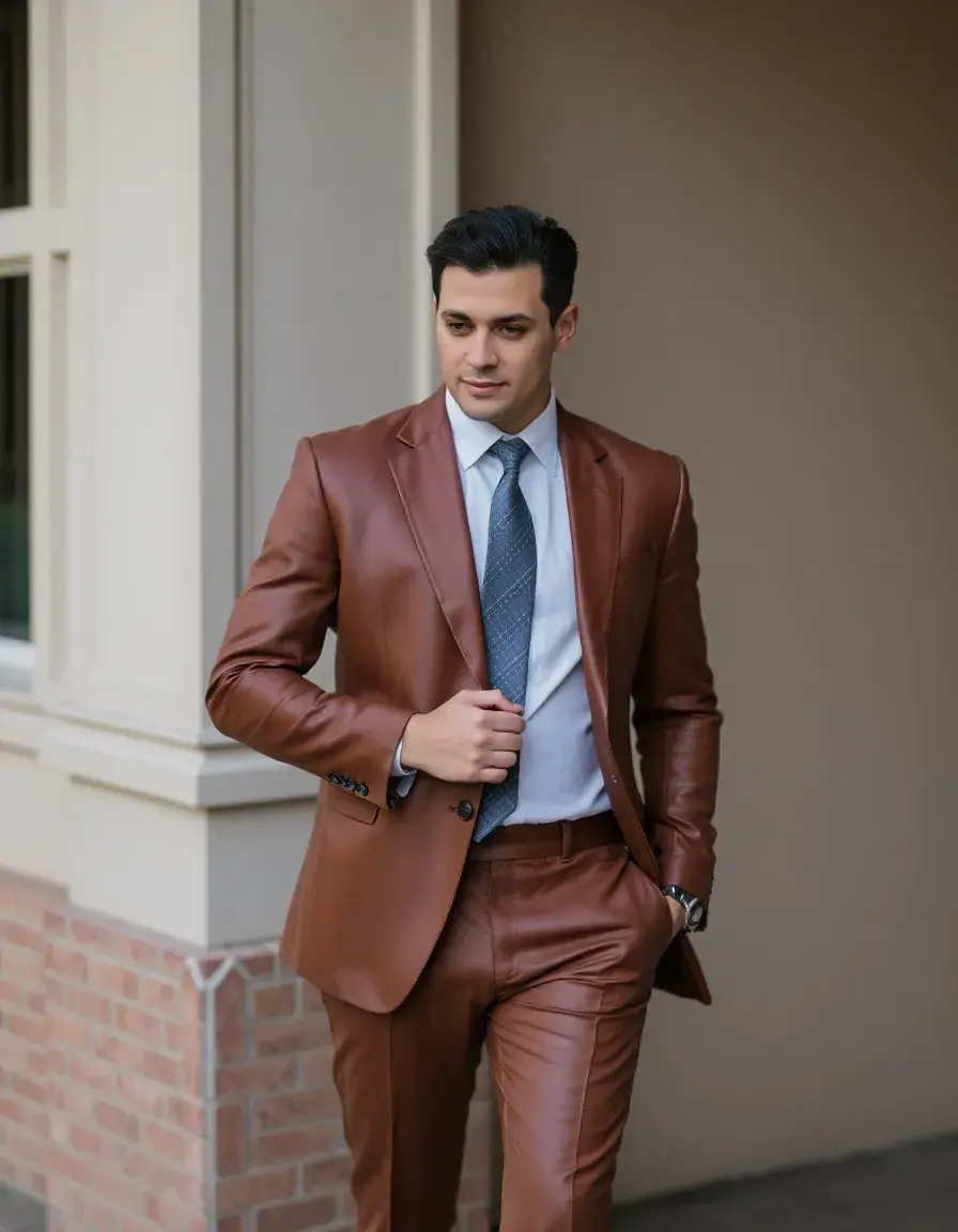 Blazer élégant en cuir marron pour homme