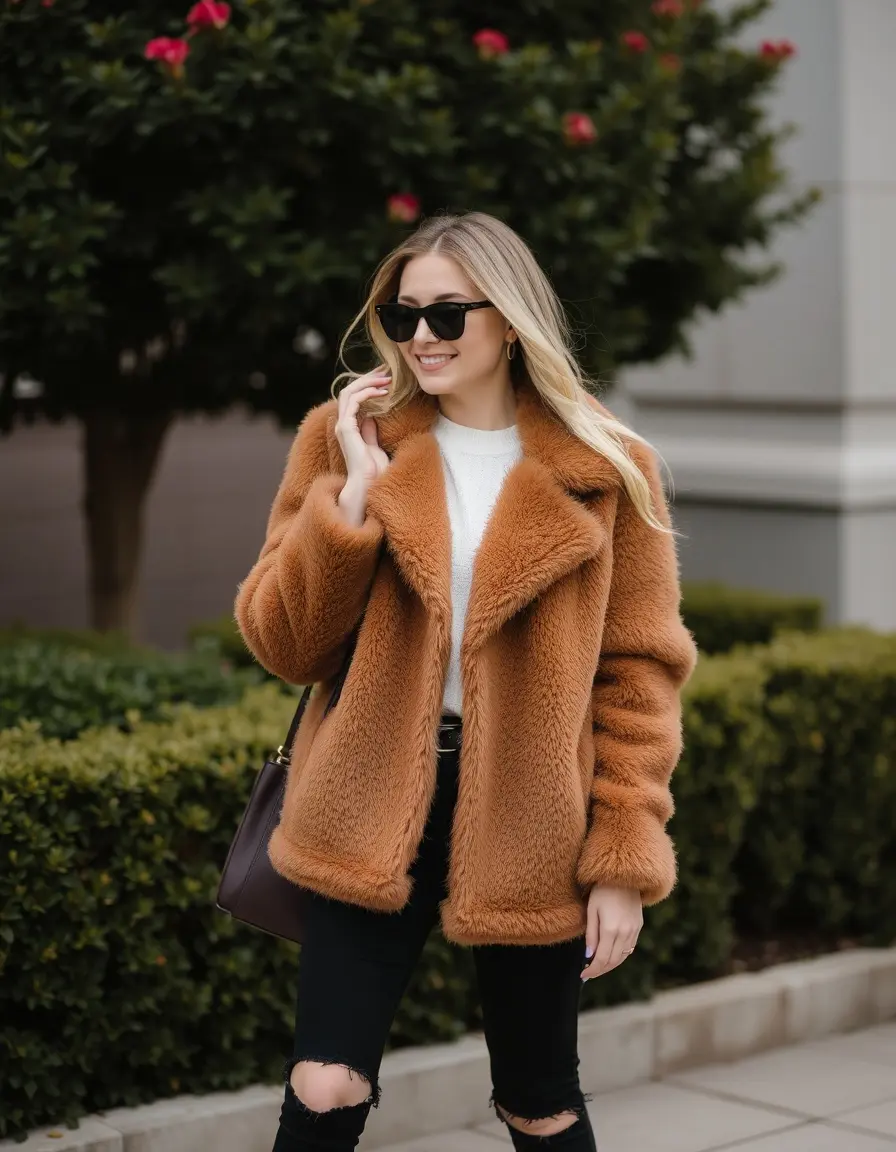 Veste en cuir simili femme marron avec finitions soignées
