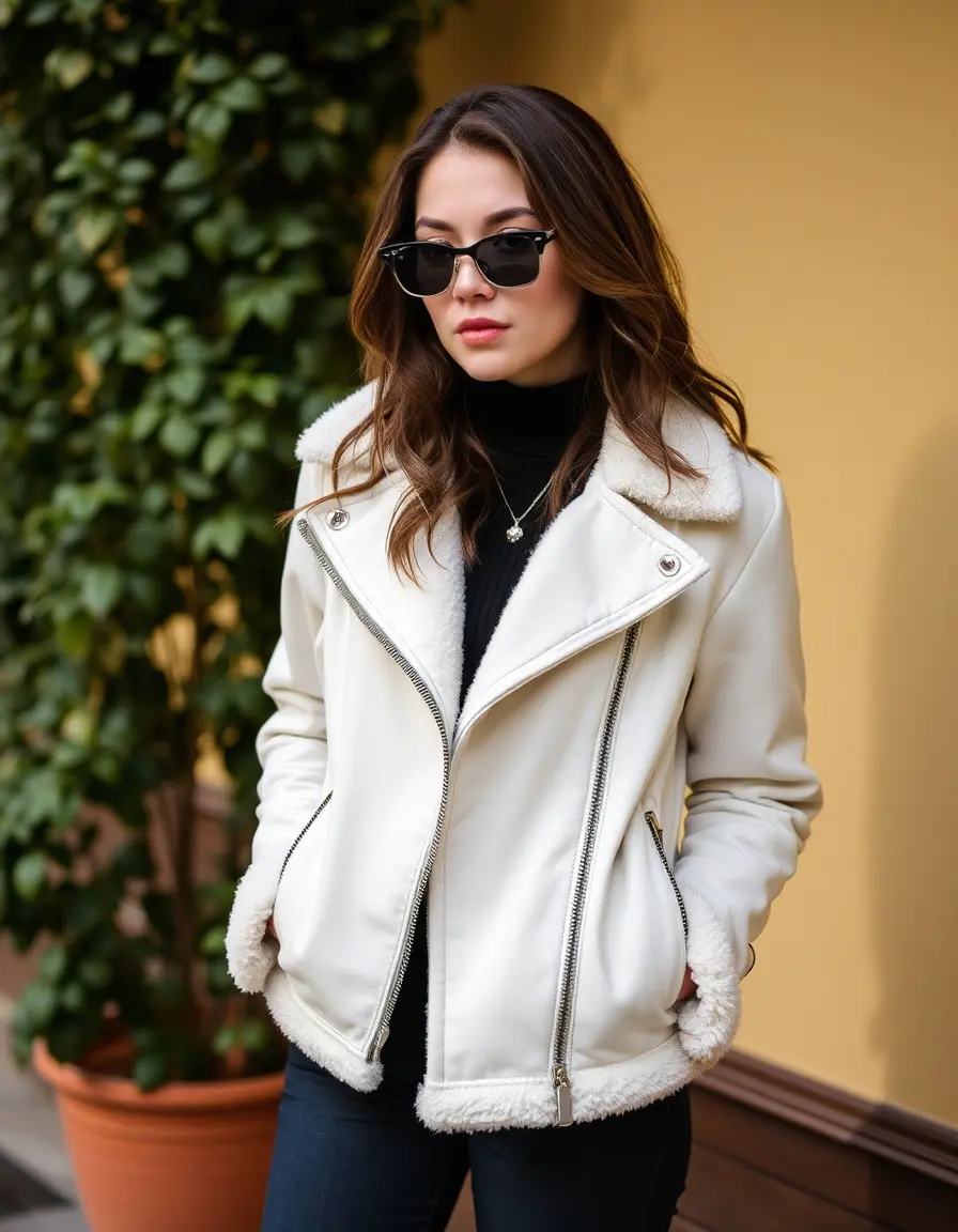Veste en cuir synthétique blanc élégante pour femme