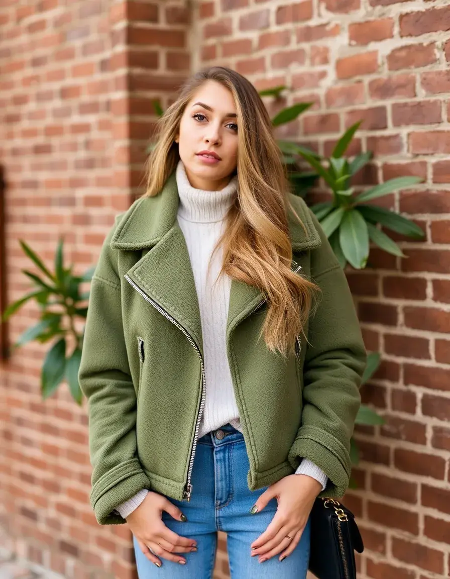 Blouson femme en simili cuir vert émeraude