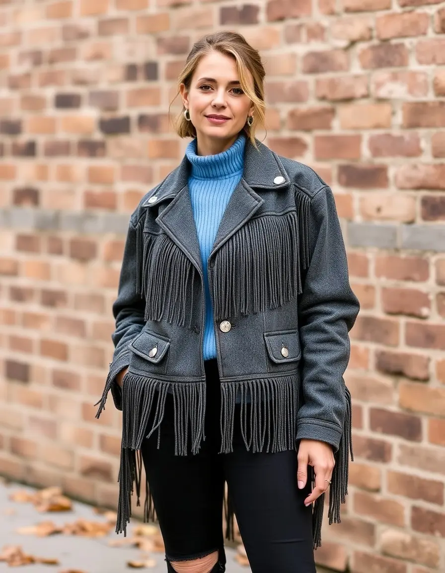 Veste femme à franges en cuir synthétique style bohème
