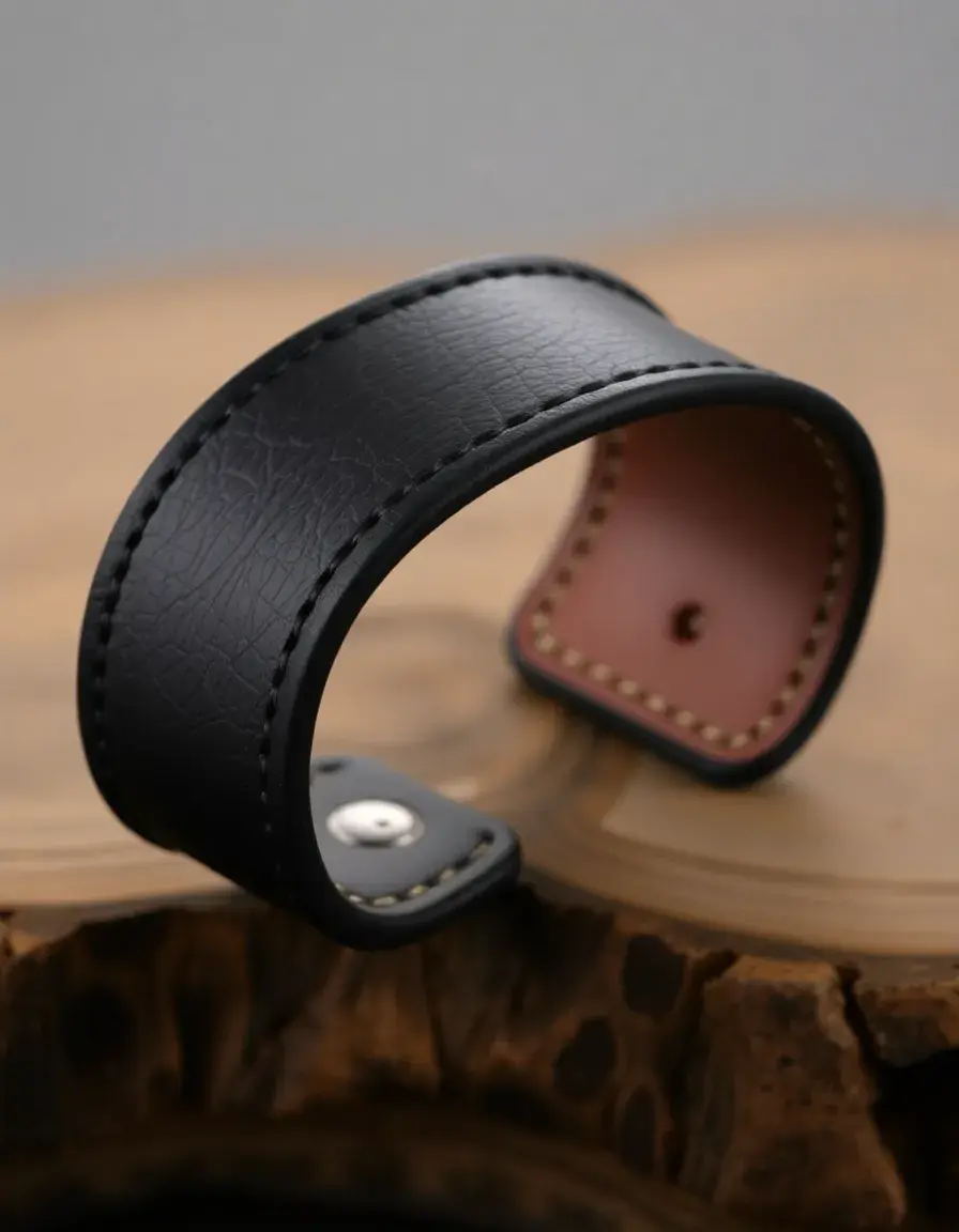 Bracelet manchette cuir noir large pour homme style rock