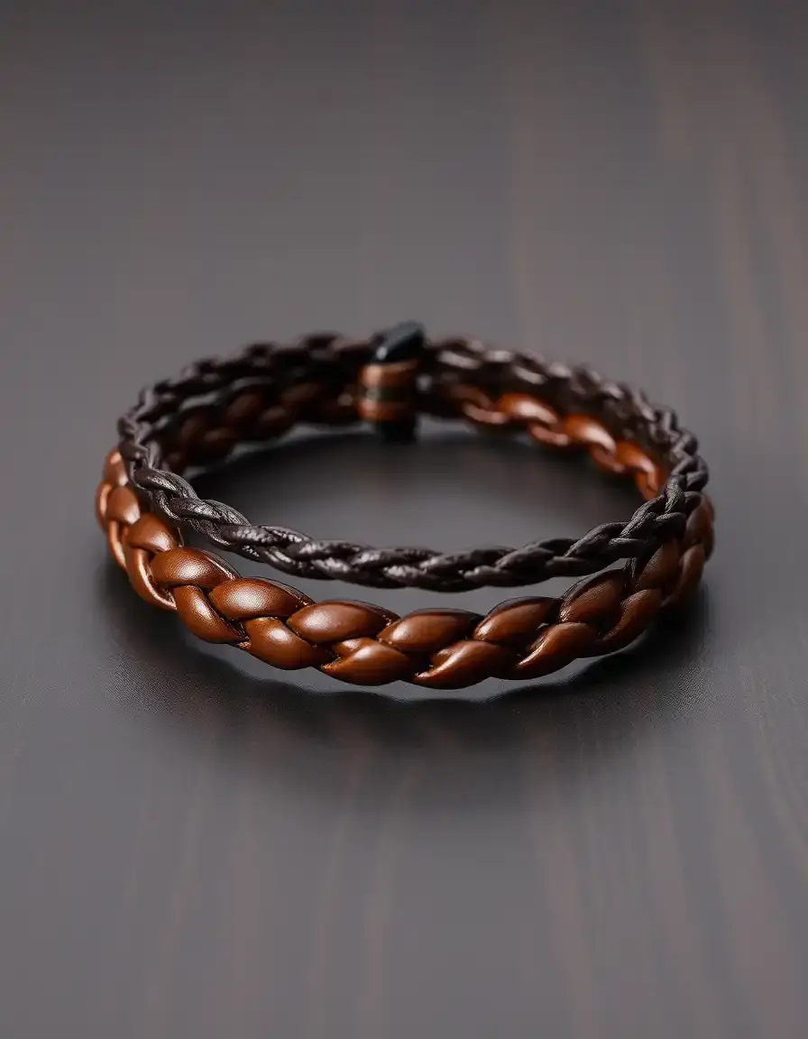 Bracelet en cuir tressé marron pour homme style classique