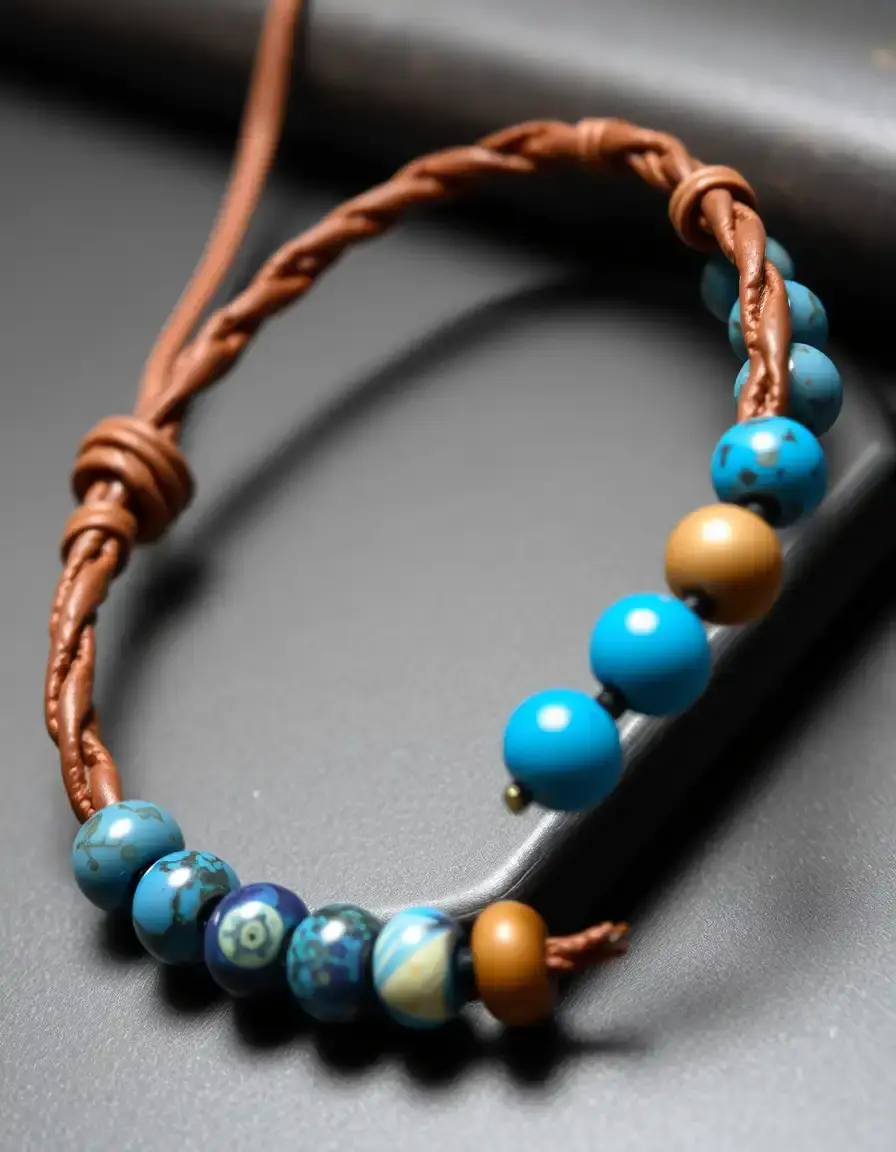 Bracelet cuir et perles pour homme tendance bohème