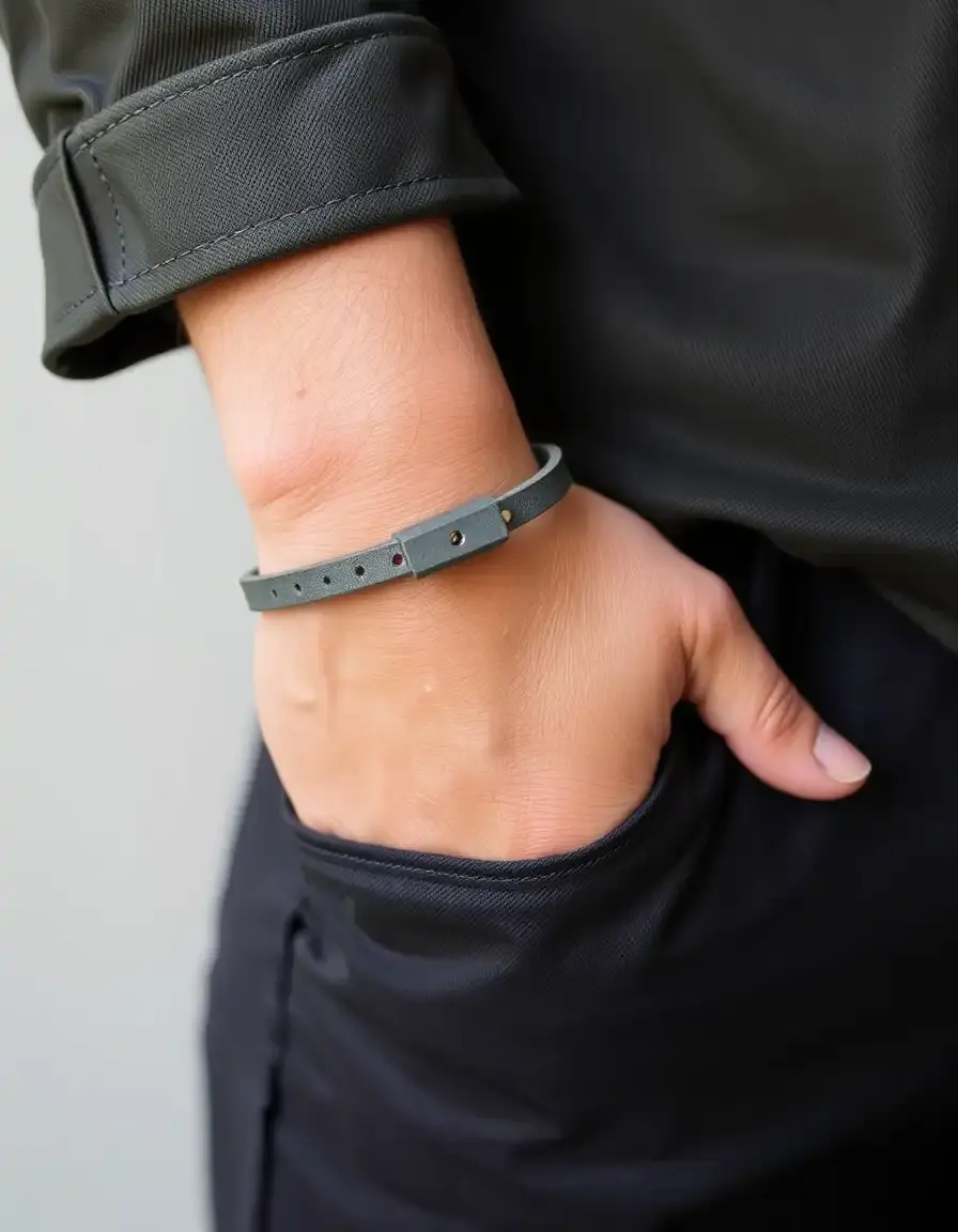 Bracelet cuir gris avec fermoir magnétique pour homme