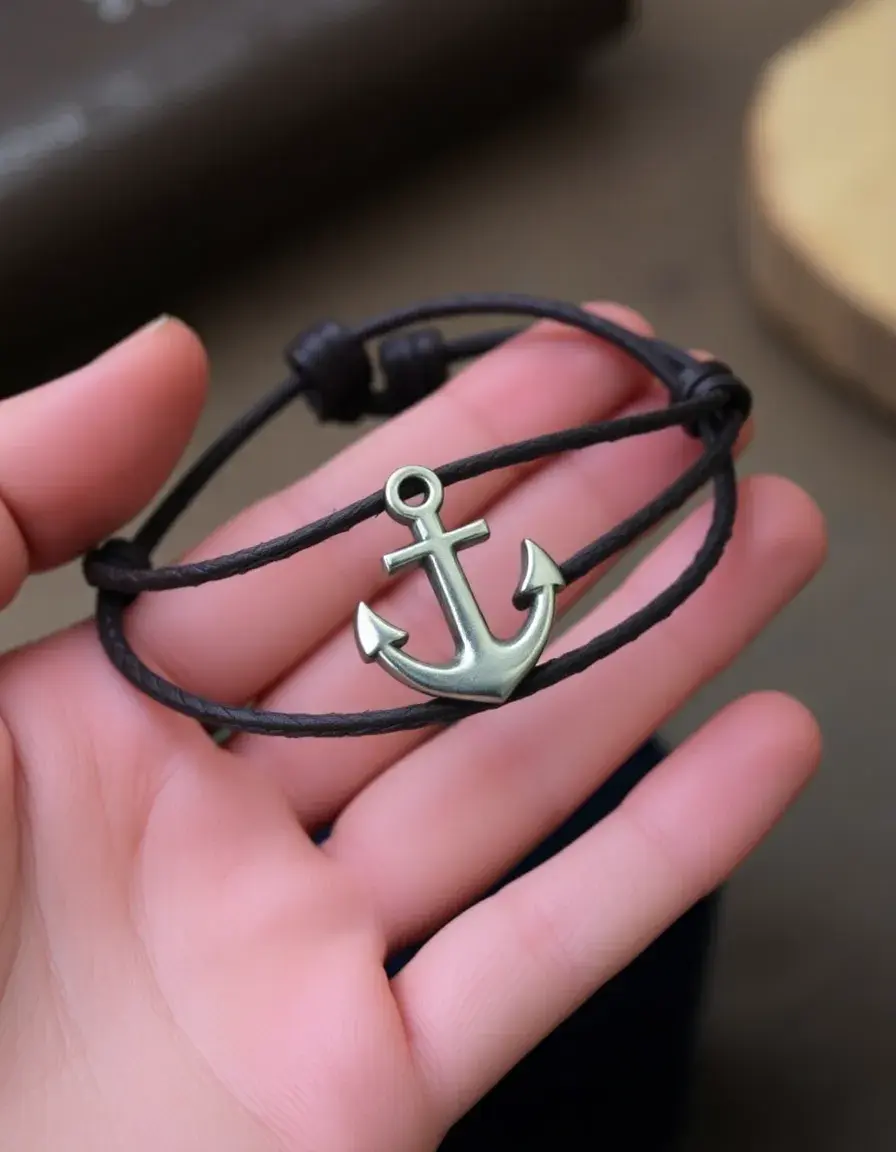 Bracelet cuir homme avec ancre marine