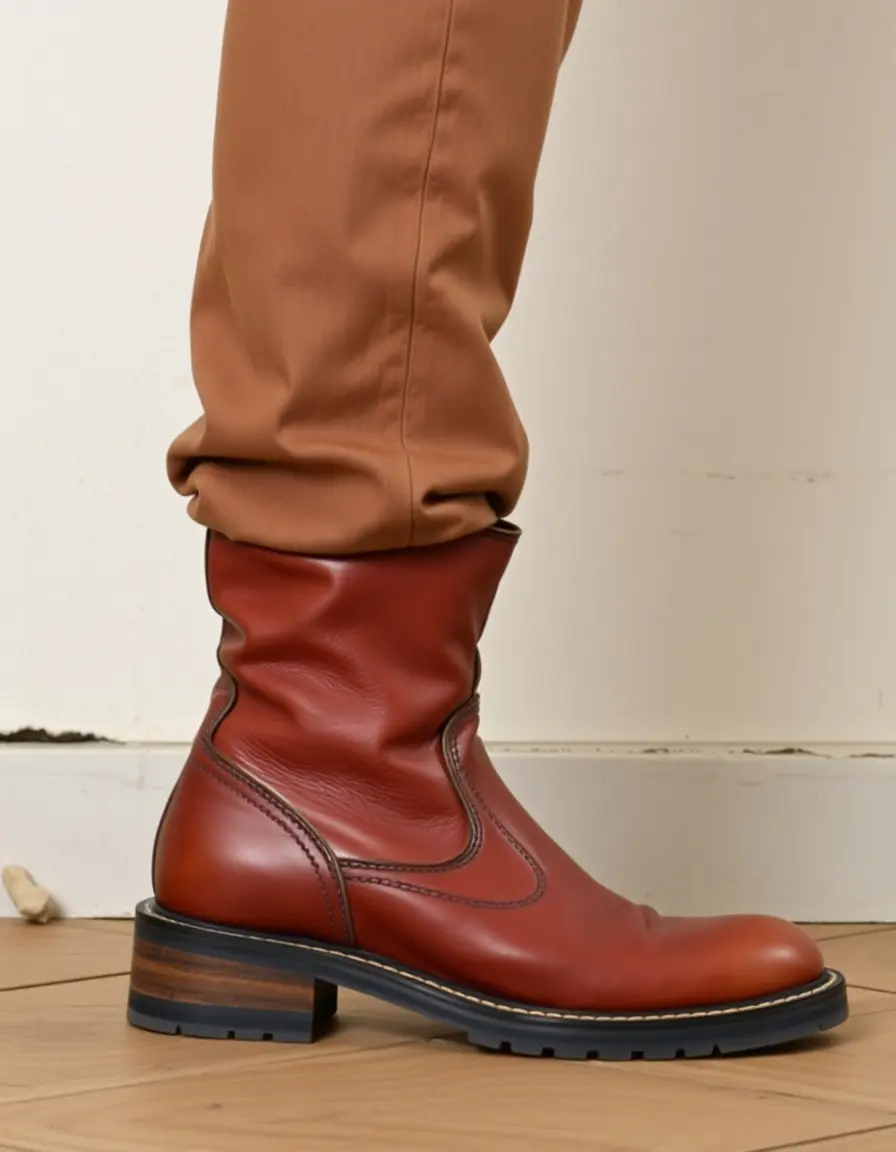 Bottine cuir homme robuste style Work Boot avec semelle épaisse