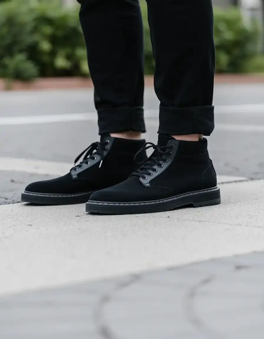 Bottines en cuir noir classiques unisexes style épuré