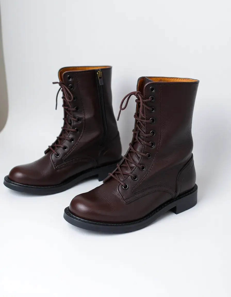 Bottines combat en cuir robuste avec semelles crantées