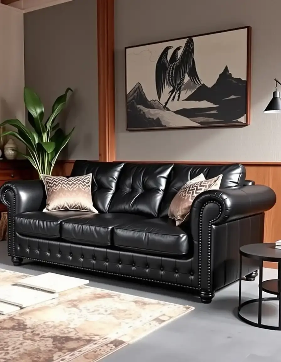 Canapé trois places en cuir noir élégant et moderne