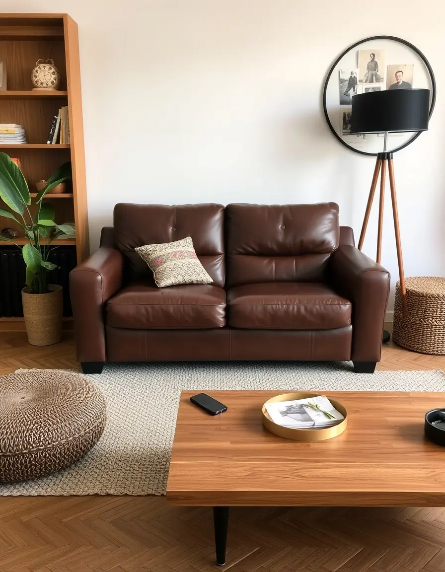 Canapé deux places loveseat en cuir brun chaleureux