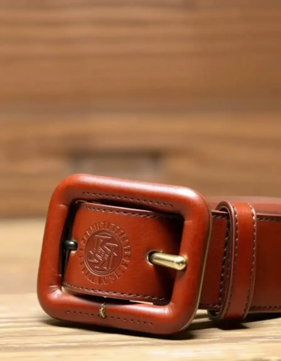 Ceinture cuir avec grande boucle métallique vintage