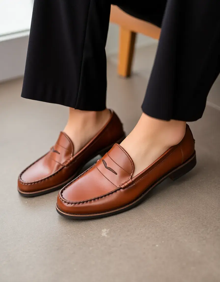 Mocassins en cuir marron style loafer élégant