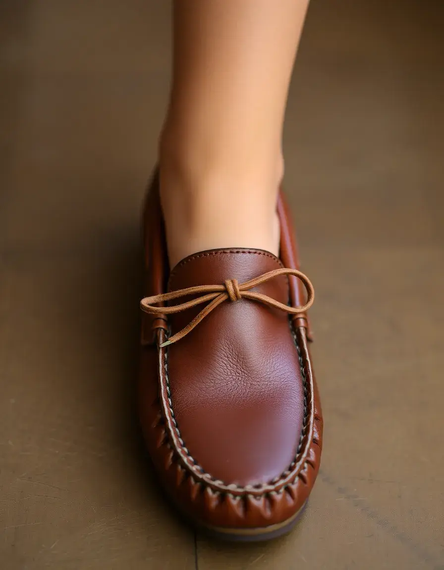 Mocassins de conduite en cuir souple avec picots