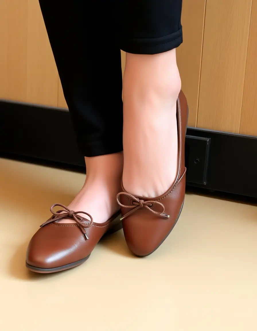 Ballerines en cuir rose poudré style classique