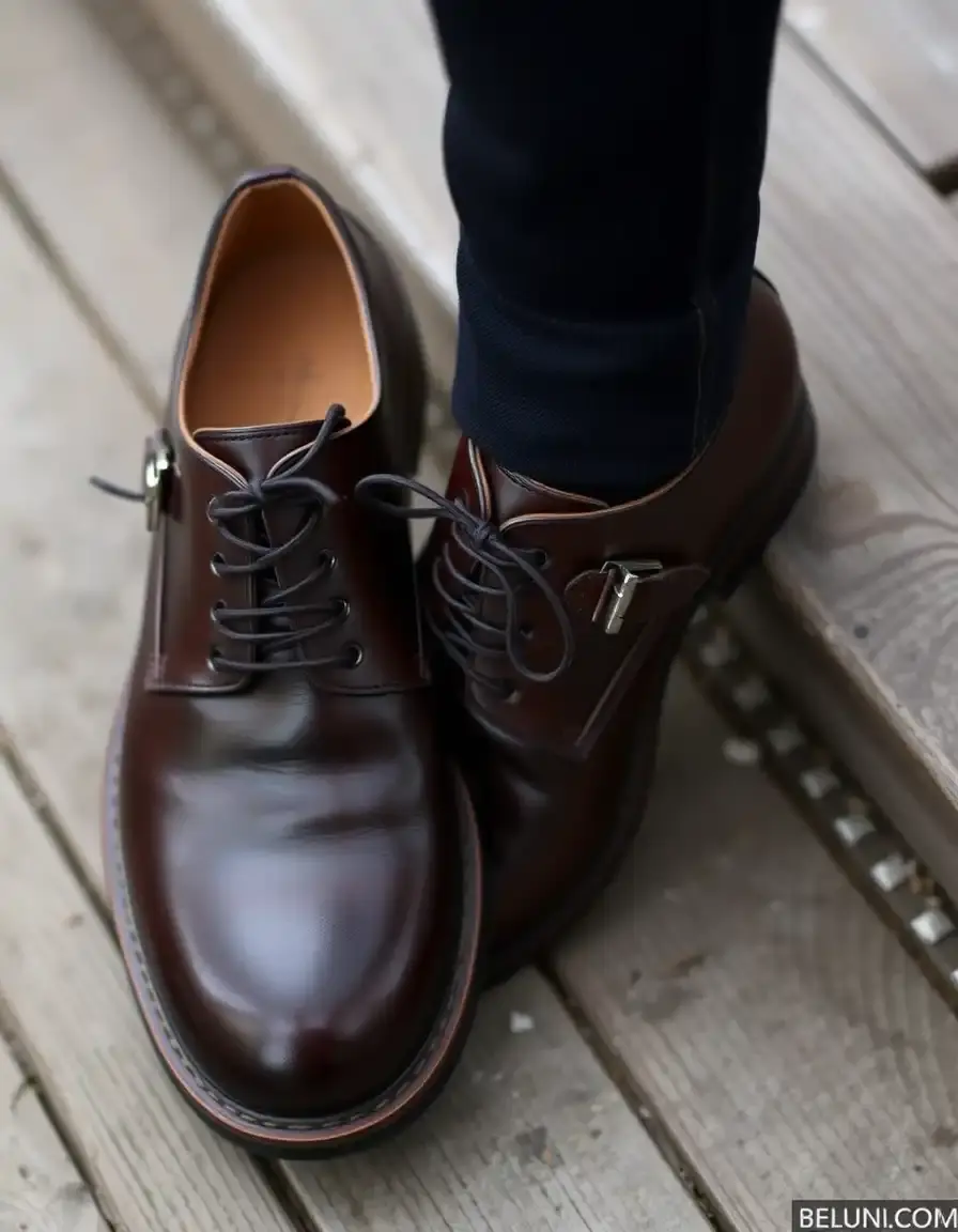 Chaussures à double boucle homme cuir cognac
