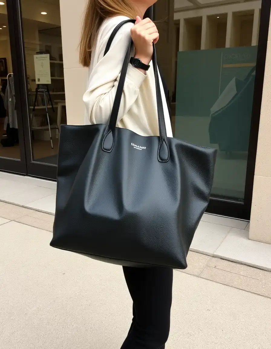 Sac cabas en cuir noir spacieux et élégant pour femme