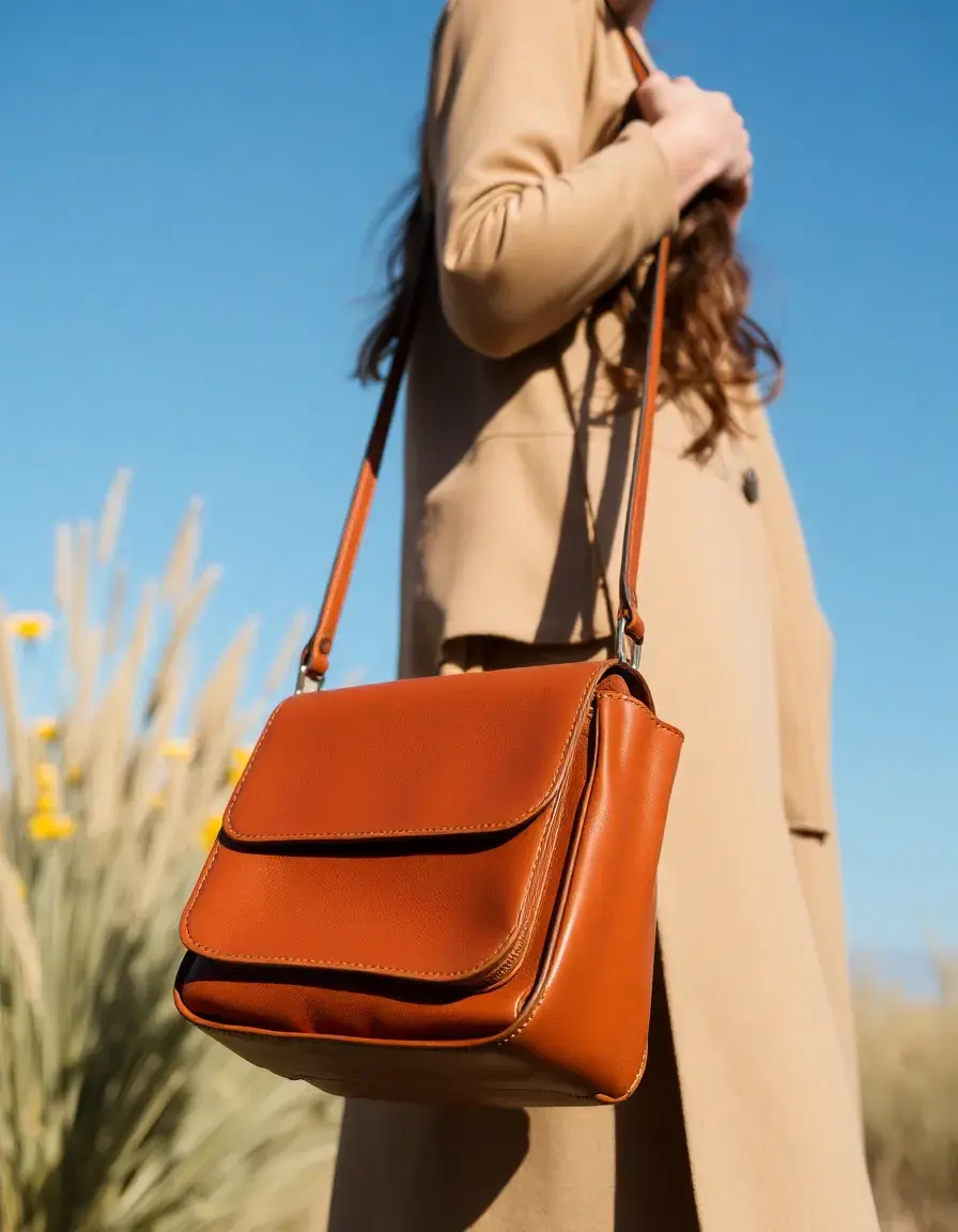 Petit sac bandoulière en cuir beige tan élégant