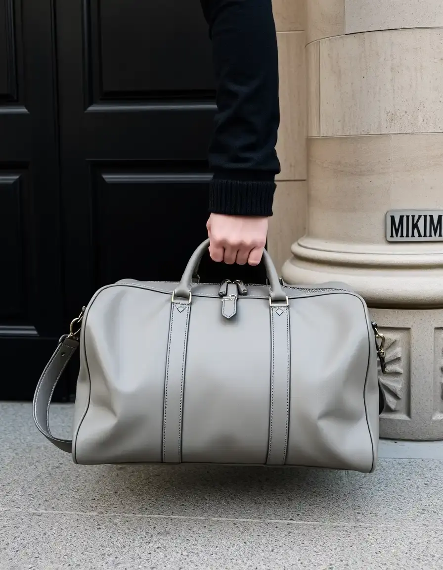 Grand sac de voyage duffel en cuir gris