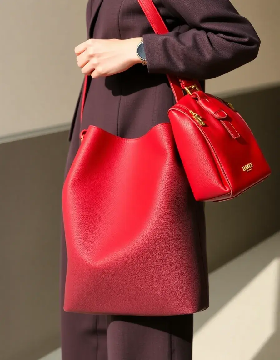Sac seau en cuir rouge vibrant et moderne