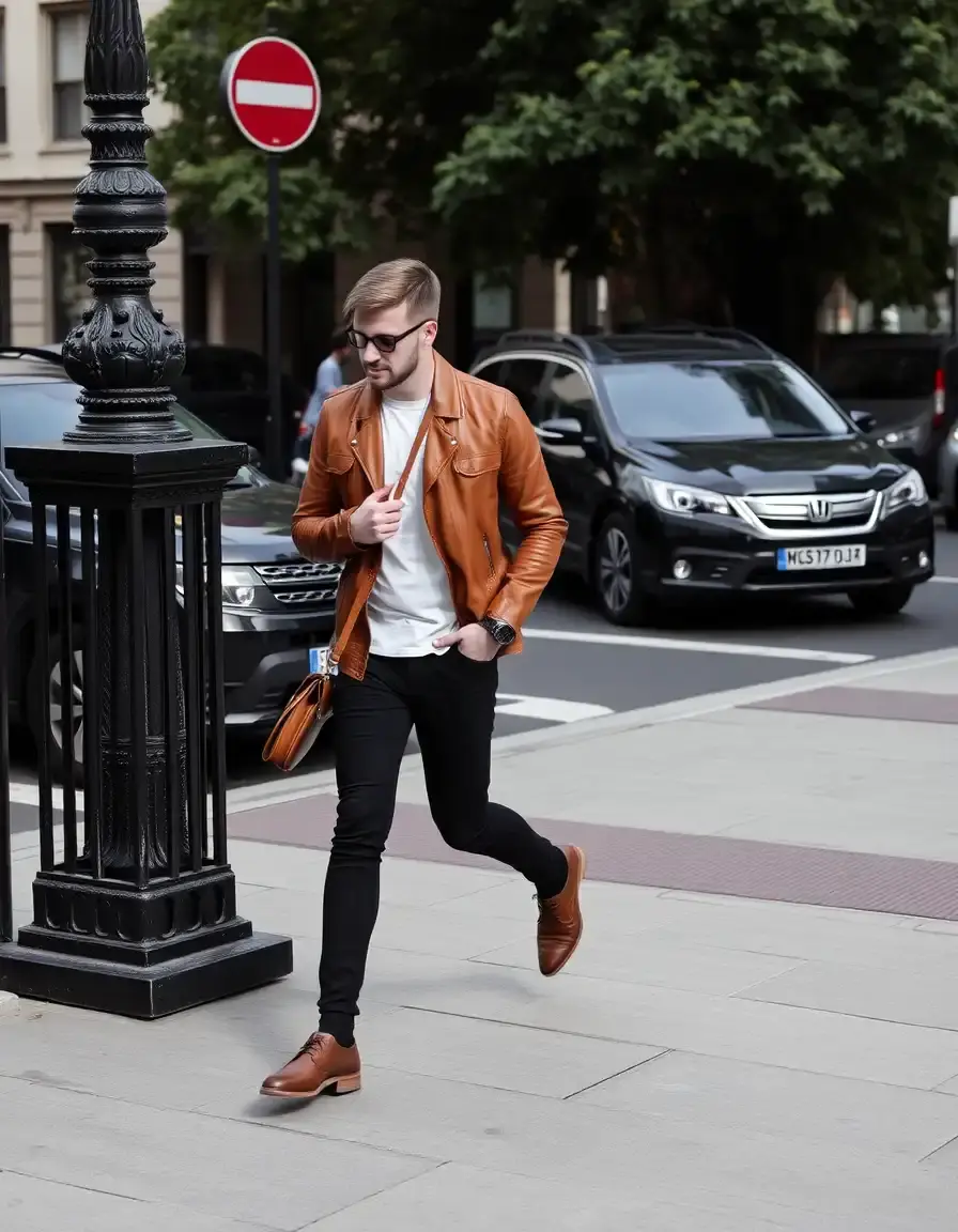 Homme veste en cuir marron vintage aux reflets naturels