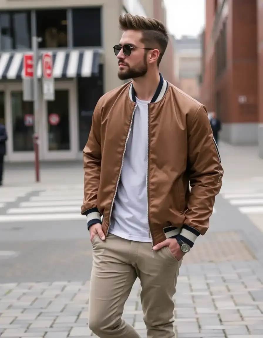 Blouson aviateur homme en cuir véritable style bomber