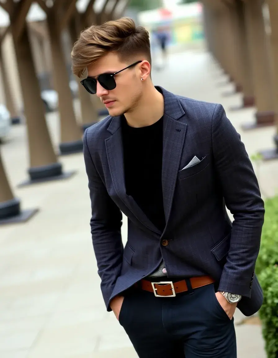 Blazer élégant en cuir pour homme, coupe ajustée