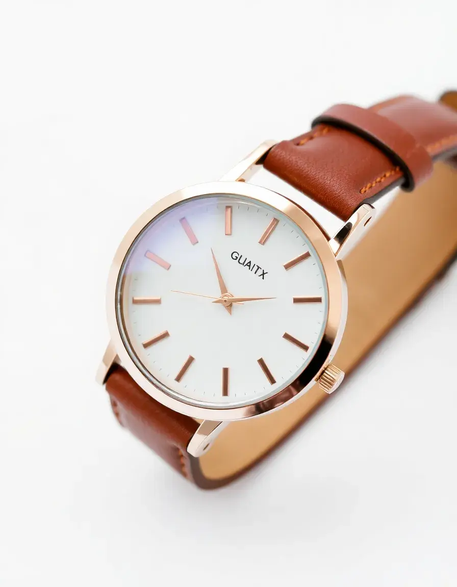 Montre femme quartz bracelet cuir marron élégant