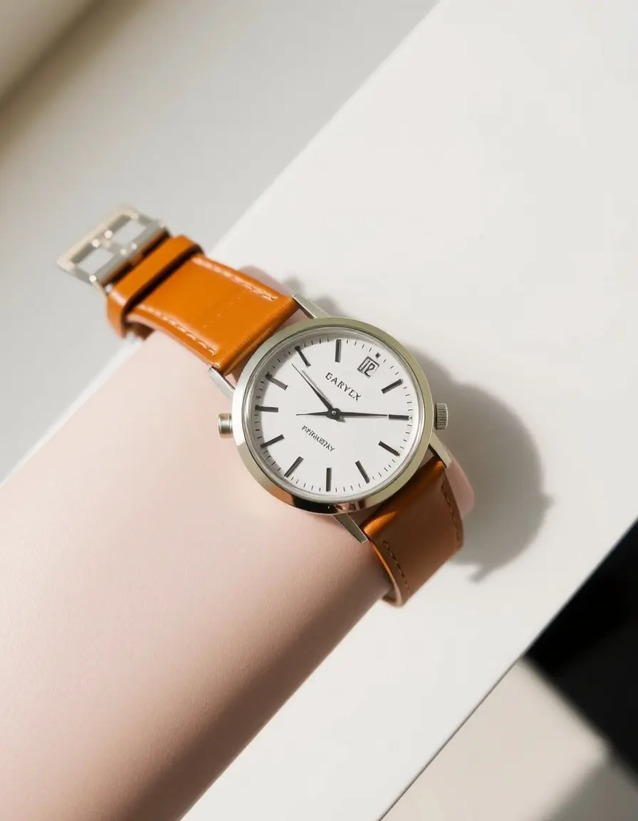 Montre minimaliste femme bracelet cuir beige clair