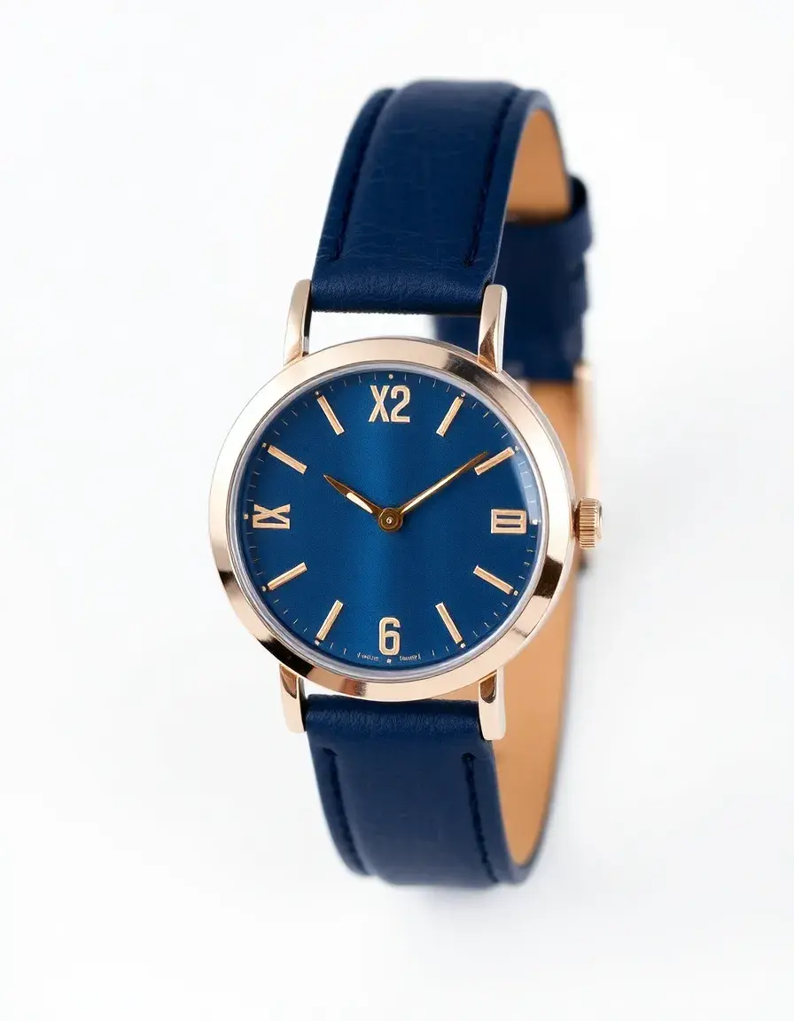 Montre sport femme bracelet cuir bleu marine