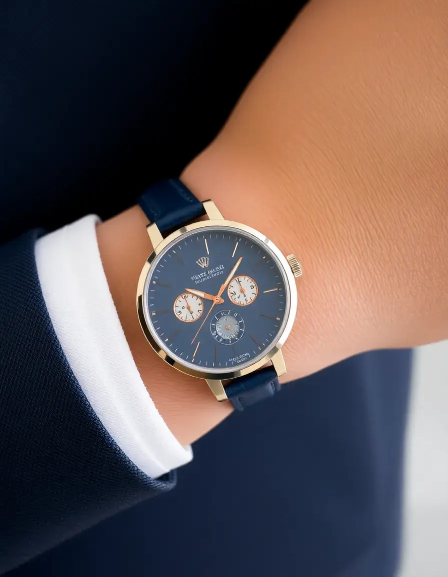 Montre habillée homme bracelet cuir bleu marine