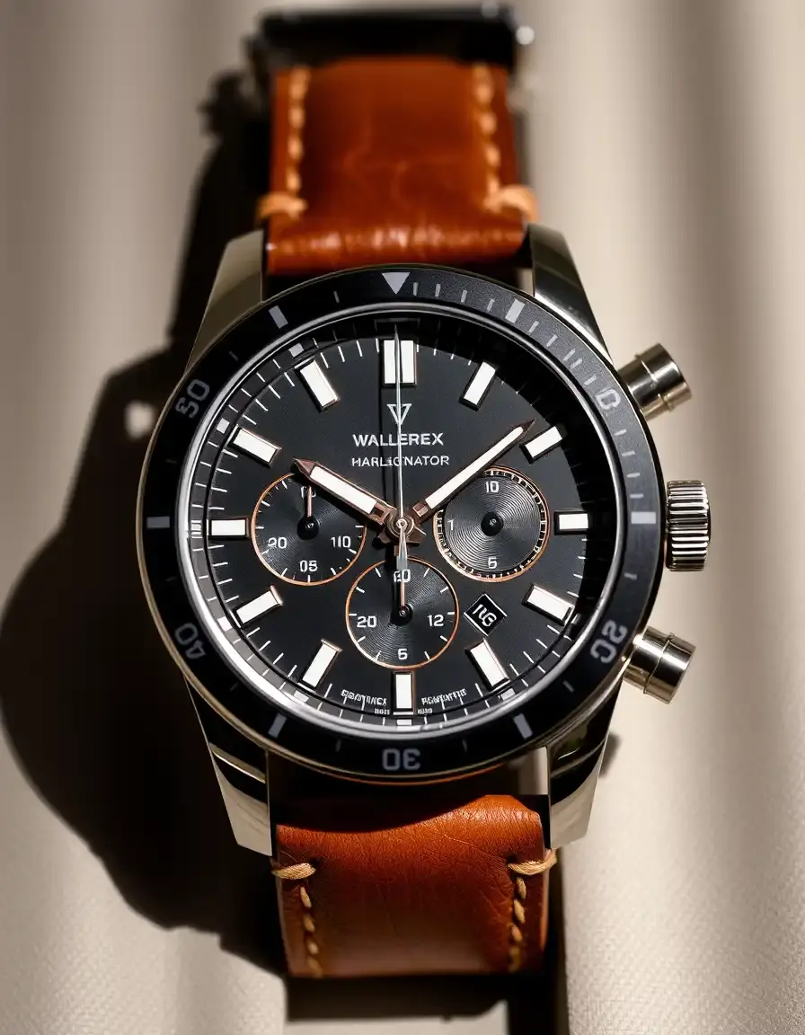 Montre chronographe homme bracelet cuir fauve