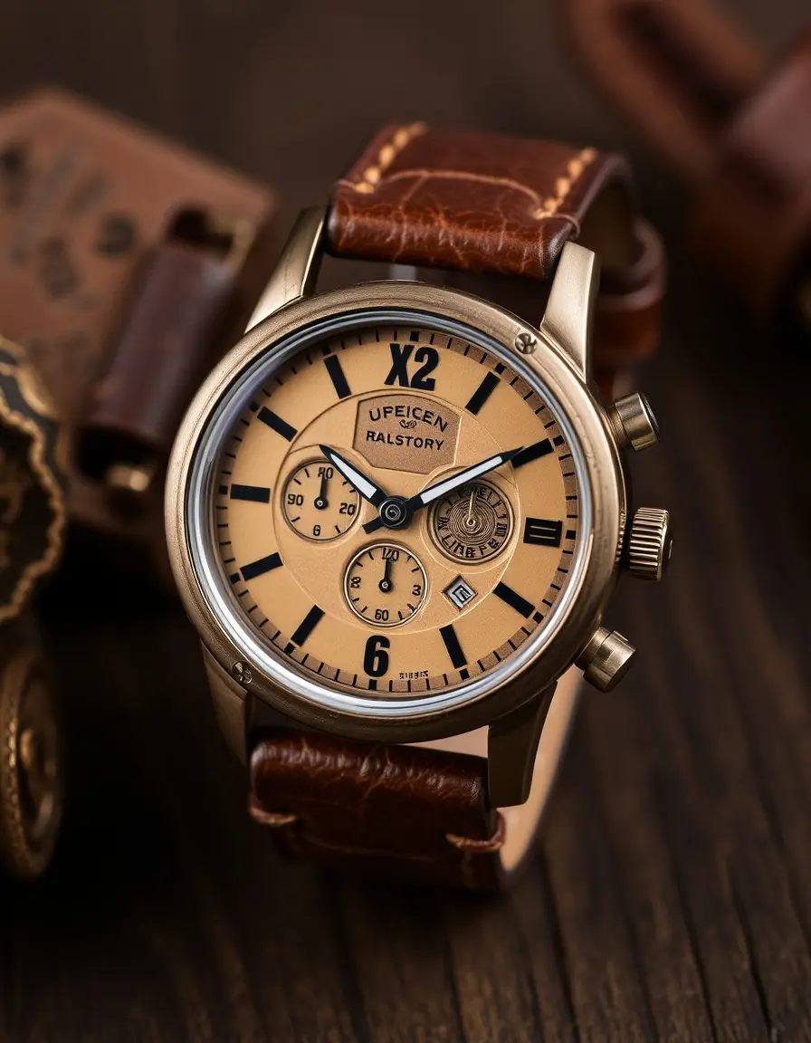 Montre vintage homme bracelet cuir vieilli