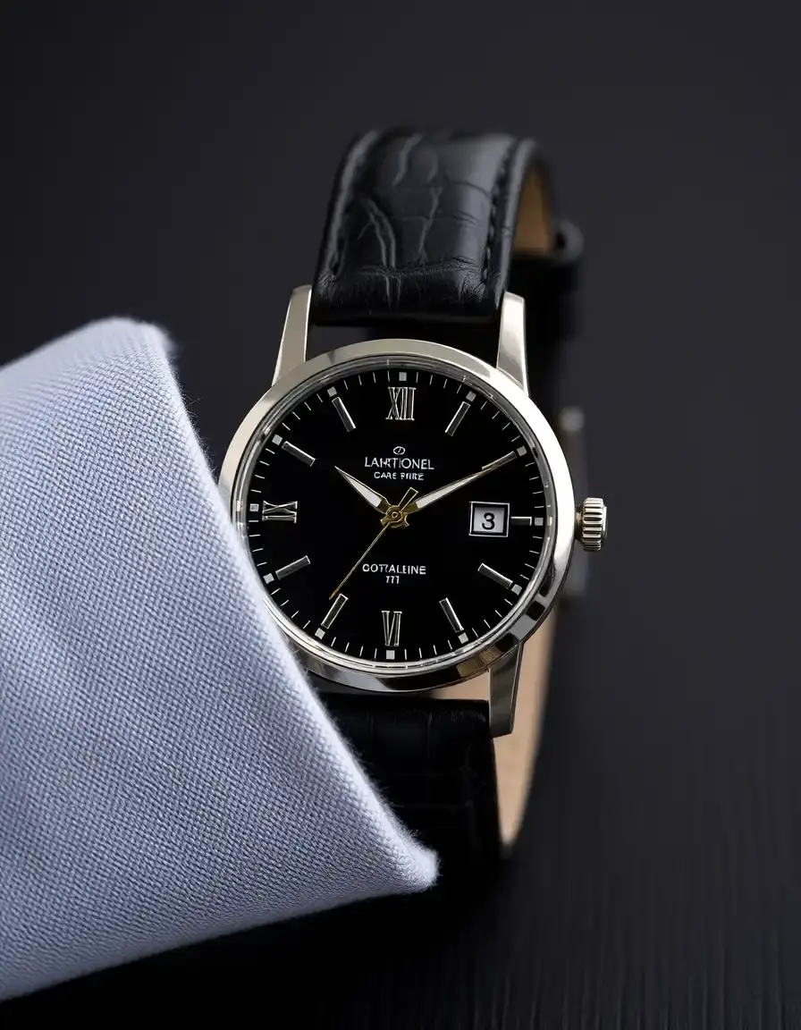 Montre business homme bracelet cuir noir