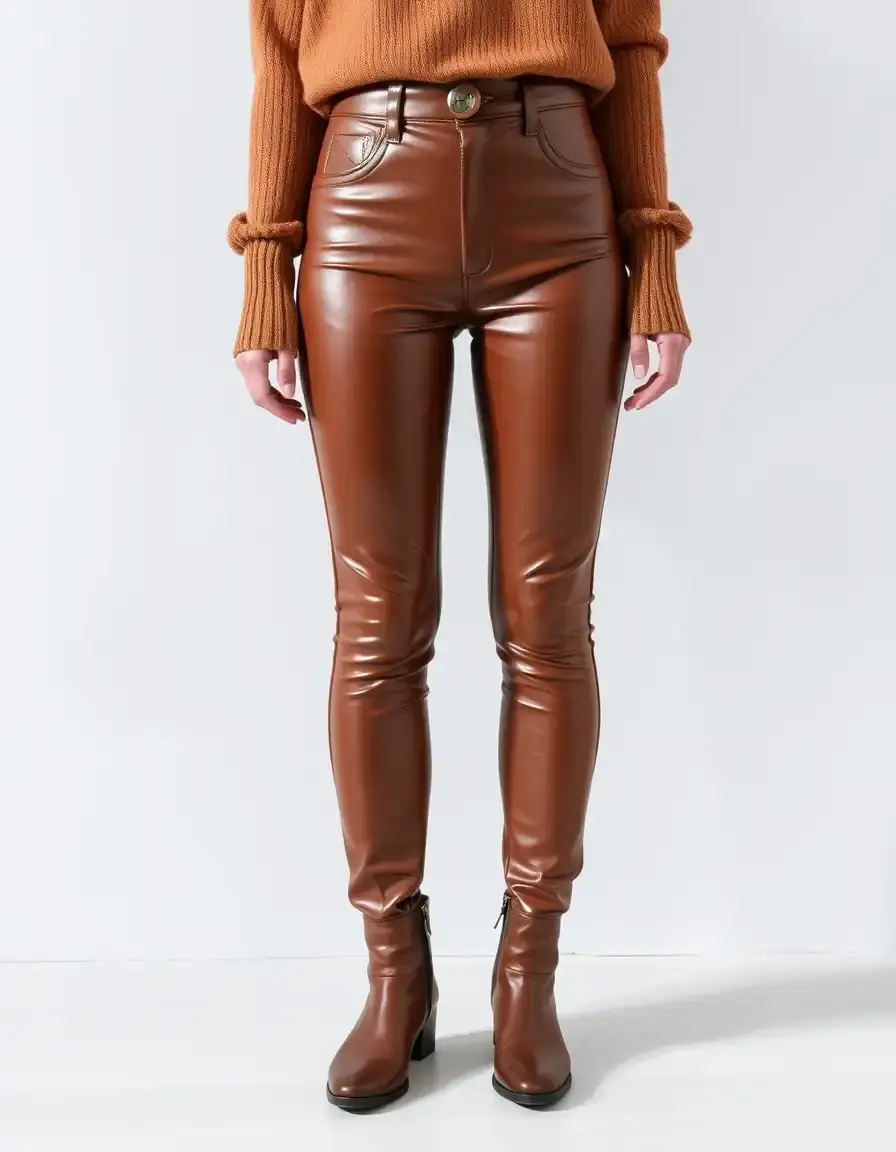 Leggings en cuir marron taille haute pour femme