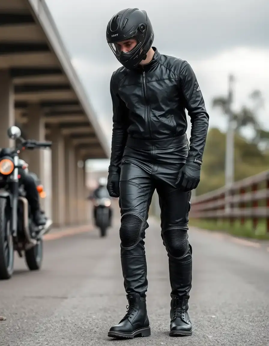 Pantalon de moto en cuir noir renforcé