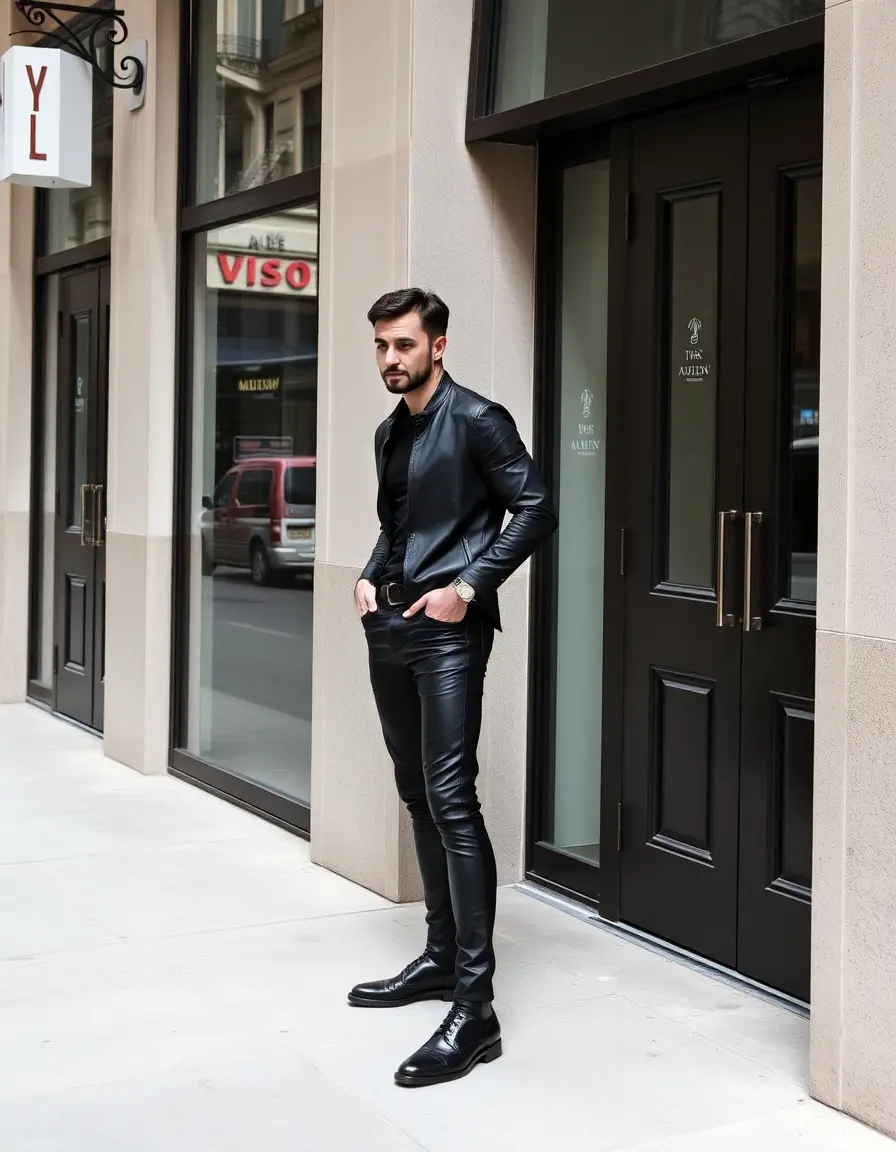 Pantalon cuir homme slim noir moderne