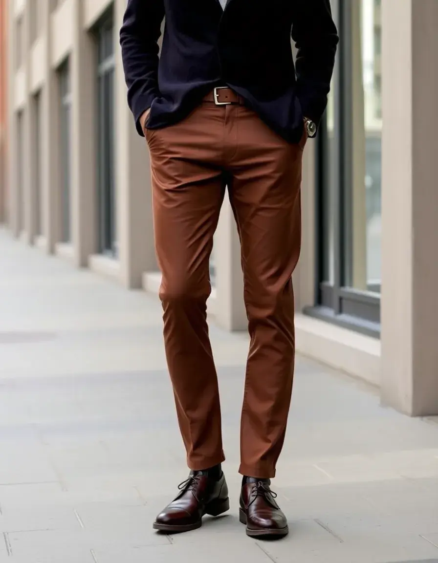 Pantalon chino en cuir marron pour homme