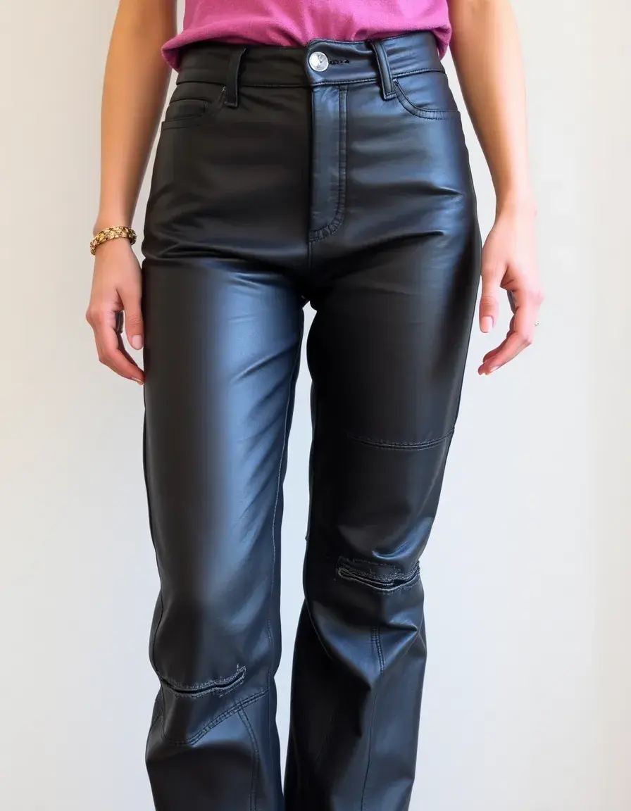 Pantalon en cuir noir vieilli style vintage