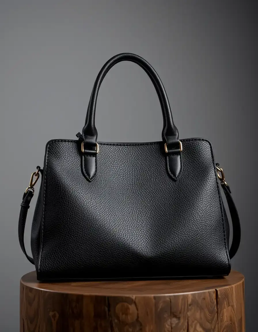 Sac à main femme en cuir noir élégant avec finitions soignées
