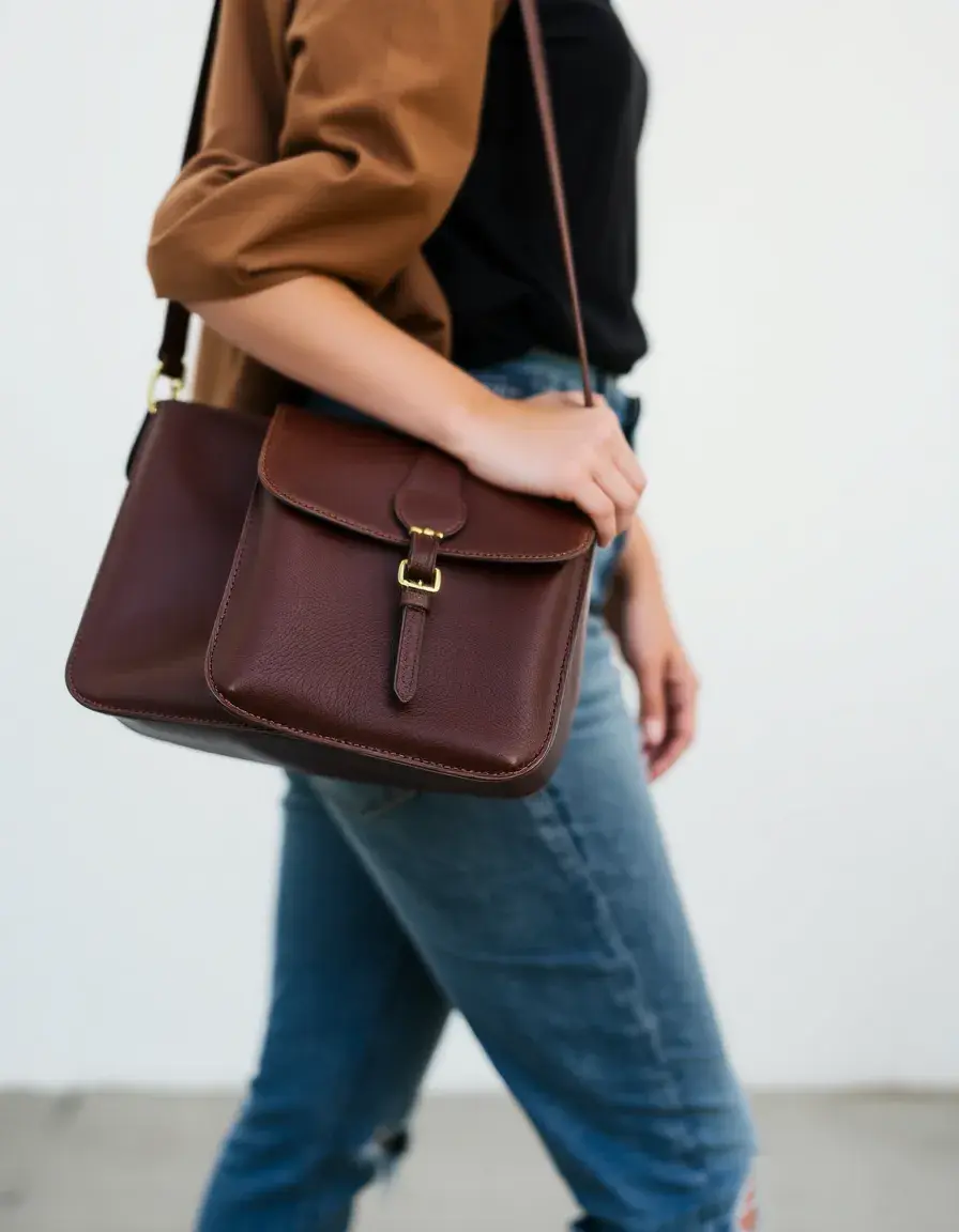 Sac bandoulière en cuir marron avec sangle ajustable
