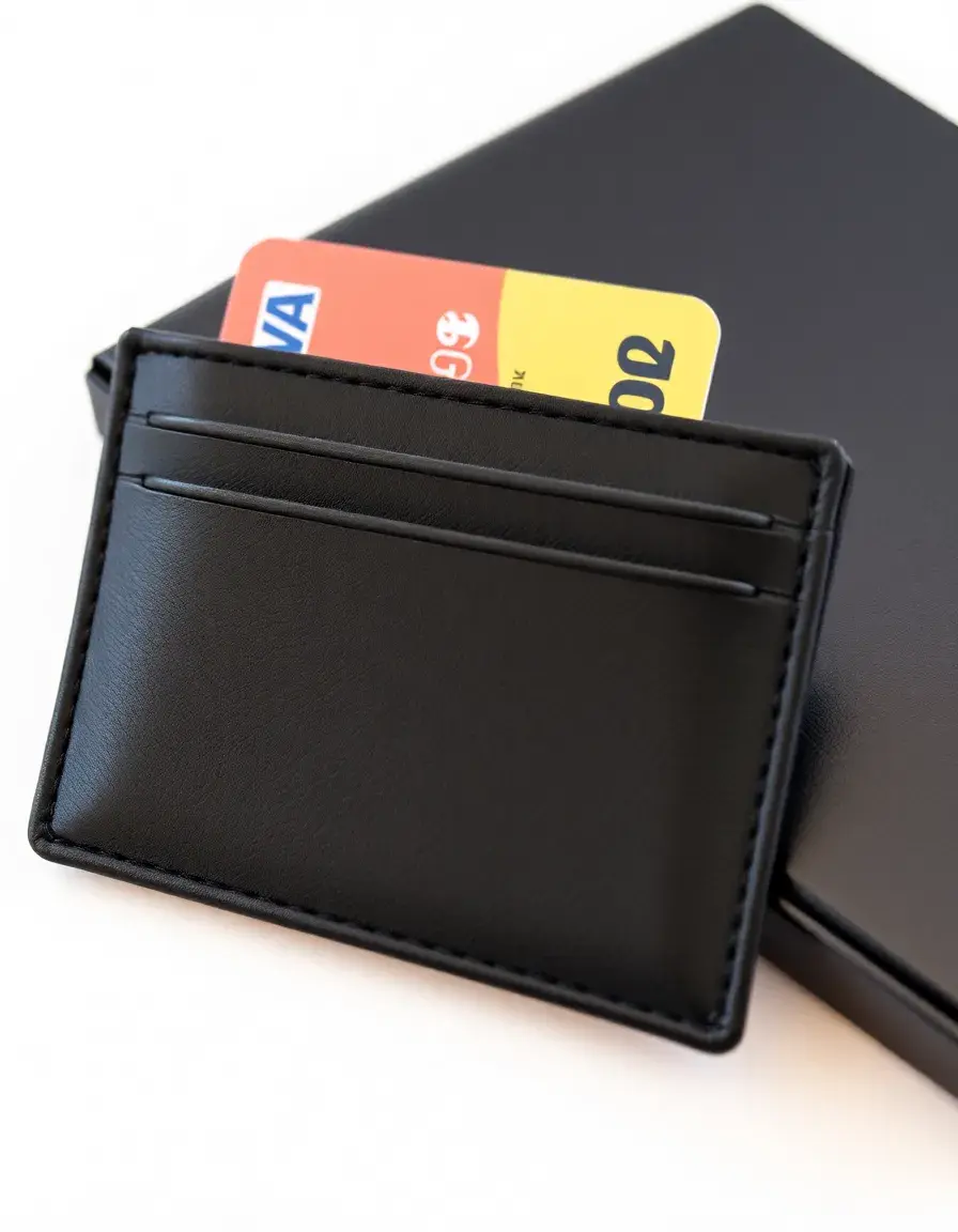 Porte-carte cuir noir ultra-fin avec plusieurs emplacements
