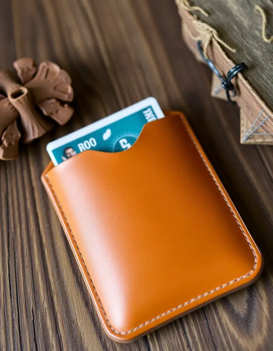 Étui à cartes minimaliste en cuir couleur havane