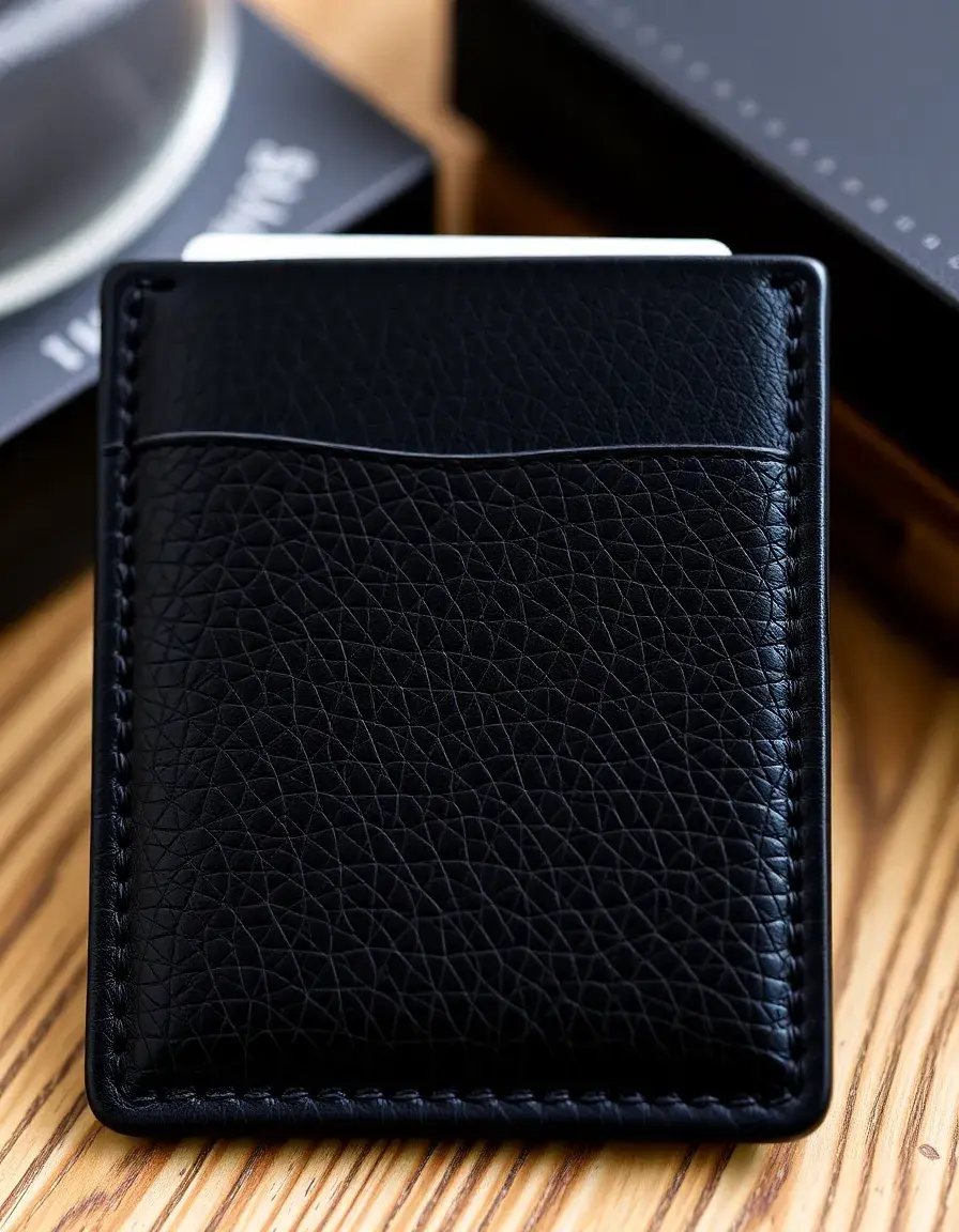 Porte-carte en cuir noir personnalisé avec gravure
