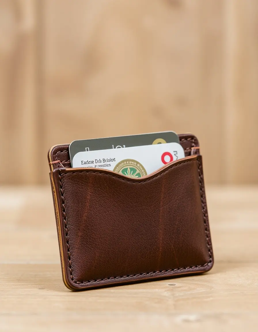 Étui à cartes en cuir marron vieilli style vintage