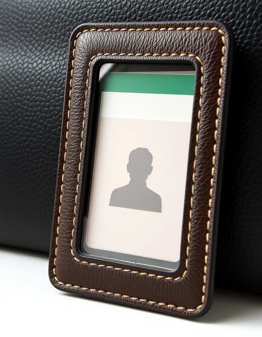 Porte badge en cuir avec fenêtre d'identification transparente